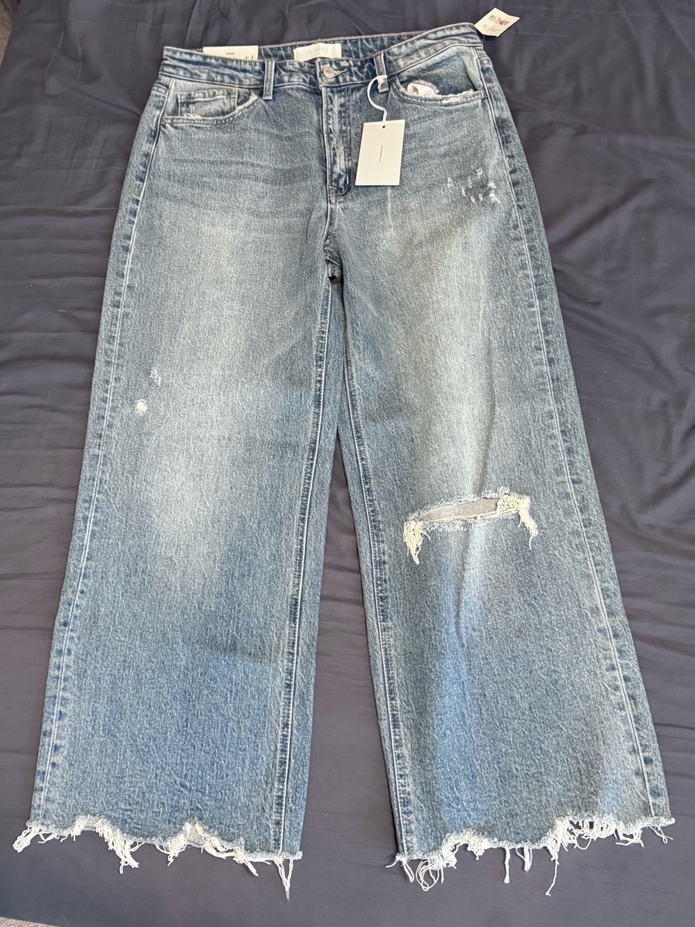 NWT Vervet Olivia Wide Leg Jean Distressed Medium Blue Size 31 NO stretch